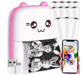 Happy People MS-01 Mini Printer Mini printeris Cat Pink un 11 drukas papīra ruļļi cena un informācija | Printeri un daudzfunkcionālās ierīces | 220.lv