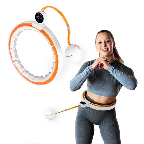 Vingrošanas rinķis ar atsvaru un skaitītāju HHM21 HULA HOP WHITE/ORANGE MAGNETIC WITH WEIGHT + COUNTER HMS cena un informācija | Citas fitnesa preces | 220.lv