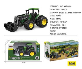 Rotaļu traktors Korody 1:24, zaļš cena un informācija | Rotaļlietas zēniem | 220.lv