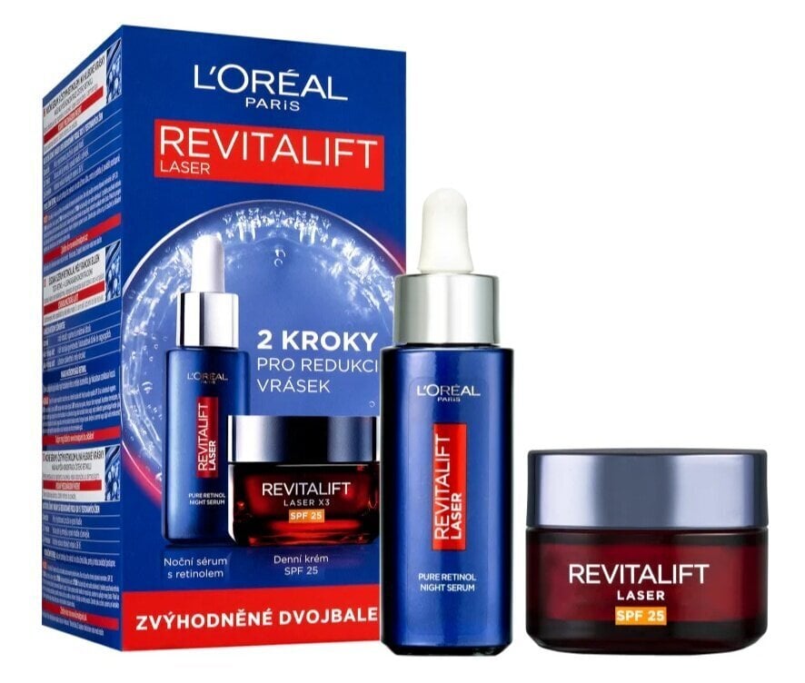 Sejas kopšanas komplekts L'oreal Paris Revitalift Laser sievietēm: nakts serums, 50 ml + dienas krēms, 50 ml cena un informācija | Serumi sejai, eļļas | 220.lv