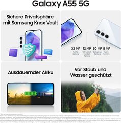 Samsung Galaxy A55 8/128GB 5G DS Lilac (mazlietots, Grade A) cena un informācija | Mobilie telefoni | 220.lv