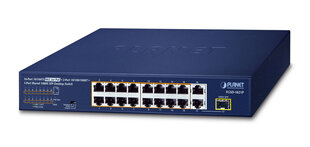 PLANET 16-Port 10/100TX 802.3at PoE Unmanaged Fast Ethernet (10/100) Power over Ethernet (PoE) 1U Blue цена и информация | Коммутаторы (Switch) | 220.lv