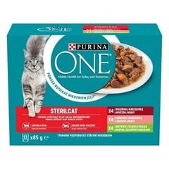 Purina One Sterilcat ar liellopa gaļu, lasi un tītaru, 12 x 85g cena un informācija | Konservi kaķiem | 220.lv