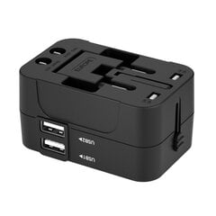 Wozinsky WUTWC ceļojumu adapteris universāls ES / ASV / AUS / UK / 2x USB-A - melns cena un informācija | Lādētāji un adapteri | 220.lv