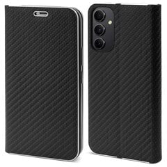 Moozy telefona maciņš Samsung Galaxy A34 5G vāciņš ar karbona dizainu un metālisku maliņu, Melns cena un informācija | Telefonu vāciņi, maciņi | 220.lv