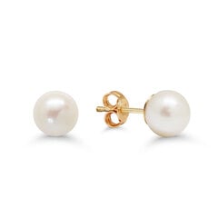 Pērļu auskari no dzeltena zelta 7-7,5m ar baltu pērli cena un informācija | Auskari | 220.lv