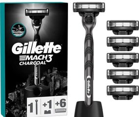 Skūšanās komplekts Gillette Mach3 Charcoal vīriešiem: skuveklis + 6 skūšanās asmeņi + statīvs cena un informācija | Skūšanās piederumi, kosmētika | 220.lv