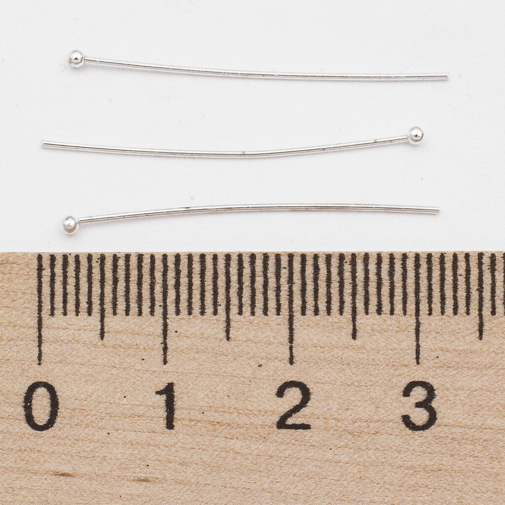 Adatas ar bumbu, Misiņš, Sudrabs, 30x0.6mm, bumbiņa 1.5mm, 100 gab cena un informācija | Kniepadatas, adatiņas, drošības adatas | 220.lv