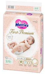 Merries First Premium Autiņbiksītes S 4-8kg 60gab cena un informācija | Autiņbiksītes | 220.lv