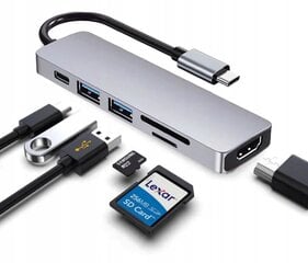 Adapteris 6w1 HUB USB-C HDMI 4K SD Macbook Pro / Air cena un informācija | Adapteri un USB centrmezgli | 220.lv