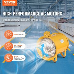 Строительный вентилятор Vevor, 500W, 2850 об/мин цена и информация | Вентиляторы | 220.lv