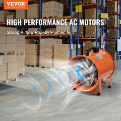 Būvniecības ventilators ar šļūteni Vevor, 255W, 2830 apgr./min, 811 L/s cena un informācija | Ventilatori | 220.lv