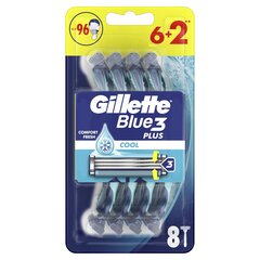 Vienreizējās lietošanas skuvekļi Gillette Blue 3 Plus Cool, 6+2 gab. x 6 gab. cena un informācija | Skūšanās piederumi, kosmētika | 220.lv