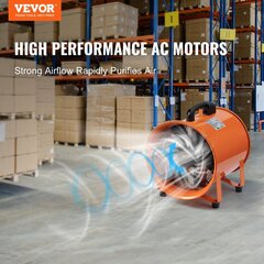 Строительный вентилятор с гибким воздуховодом Vevor, 900W, 8792 м³/ч, 2850 об/мин цена и информация | Вентиляторы | 220.lv