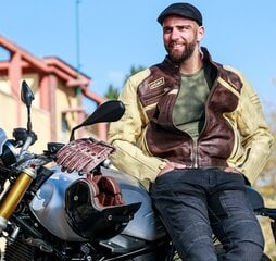 Vīriešu ādas motociklistu jaka W-TEC Retro - melni-brūns-bēšs M цена и информация | Мотоциклетные куртки | 220.lv