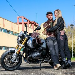 Vīriešu ādas motociklistu jaka W-TEC Retro - melns-brūns-bēšs 6XL cena un informācija | Moto jakas | 220.lv