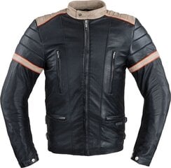 Vīriešu ādas jaka W-TEC Hellsto - melna ar bēšu un oranžu svītru 3XL cena un informācija | Moto jakas | 220.lv