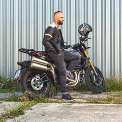 Vīriešu ādas jaka W-TEC Hellsto - melna ar bēšu un oranžu svītru 4XL cena un informācija | Moto jakas | 220.lv