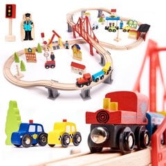 Koka vilciena vagonu un sliežu komplekts KidsPro, 70 gab. cena un informācija | Rotaļlietas zēniem | 220.lv