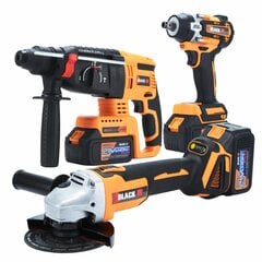 MEGA TOOLS KIT ACU 2X 4AH 21V 3in1 молоток дрель зубило шлифовальная машина BLACK цена и информация | Механические инструменты | 220.lv