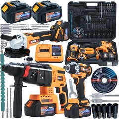 MEGA TOOLS KIT ACU 2X 4AH 21V 3in1 молоток дрель зубило шлифовальная машина BLACK цена и информация | Механические инструменты | 220.lv