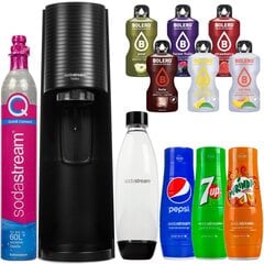 Saturator SodaStream Terra Black viena pudele + Pepsi + Mirinda + 7up + Bolero 6 gab. cena un informācija | Gāzētā ūdens aparāti | 220.lv