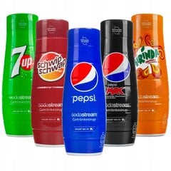 5x SodaStream Pepsi sīrups, Pepsi MAX, Mirinda, 7UP, schwip цена и информация | Аппараты для газирования воды | 220.lv