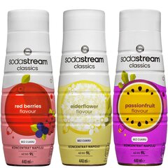 3x sīrups SodaStream SodaStream SodaStream Red Berries Zero 440ml + Elderflower Zero 440ml + Passionfruit Zero 440ml цена и информация | Аппараты для газирования воды | 220.lv