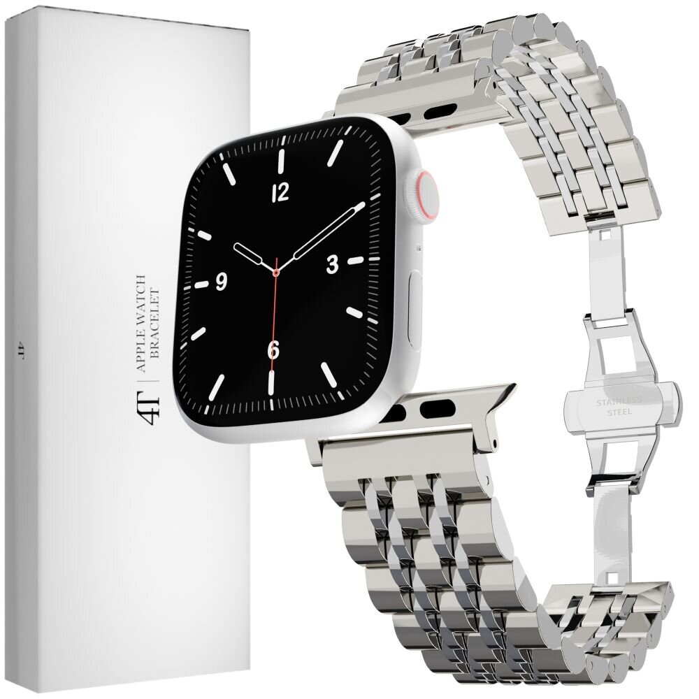 Siksniņa Aproce priekš Apple Watch Iwatch 4Tech modelim SE 9 8 7 6 5 4 3 2 1 41 40 38 mm Band Tērauda Nerūsējošais Sudrabs cena un informācija | Viedpulksteņu un viedo aproču aksesuāri | 220.lv