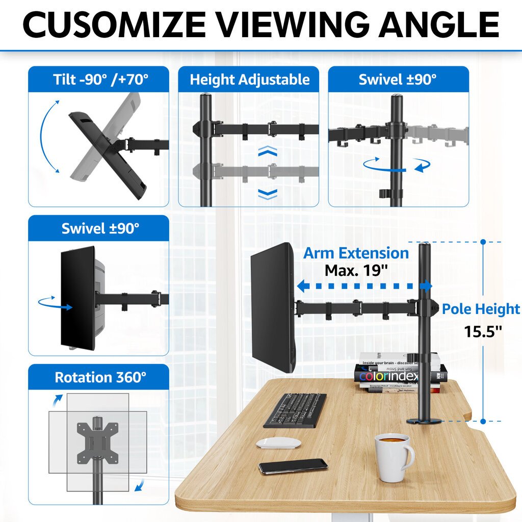 Regulējams AUGSTS Galda Monitoru Turētājs LCD Monitoriem 13"-32" цена и информация | Monitora turētāji | 220.lv