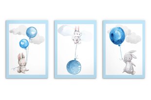 Baby Blue Bunny Plakātu komplekts Bērnu bildes 30x40 cena un informācija | Gleznas | 220.lv