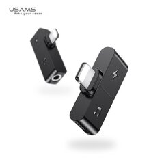 Usams US-SJ385 Lightning kabeļu adapteris uz 3.5mm austiņu ligzdu + Lightning Uzlādes ligzdu Melns cena un informācija | Kabeļi un vadi | 220.lv