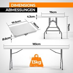 Saliekamais galds ''Jugo'', 183cm, pārnēsājams, līdz 150kg, balts. cena un informācija | Dārza galdi | 220.lv