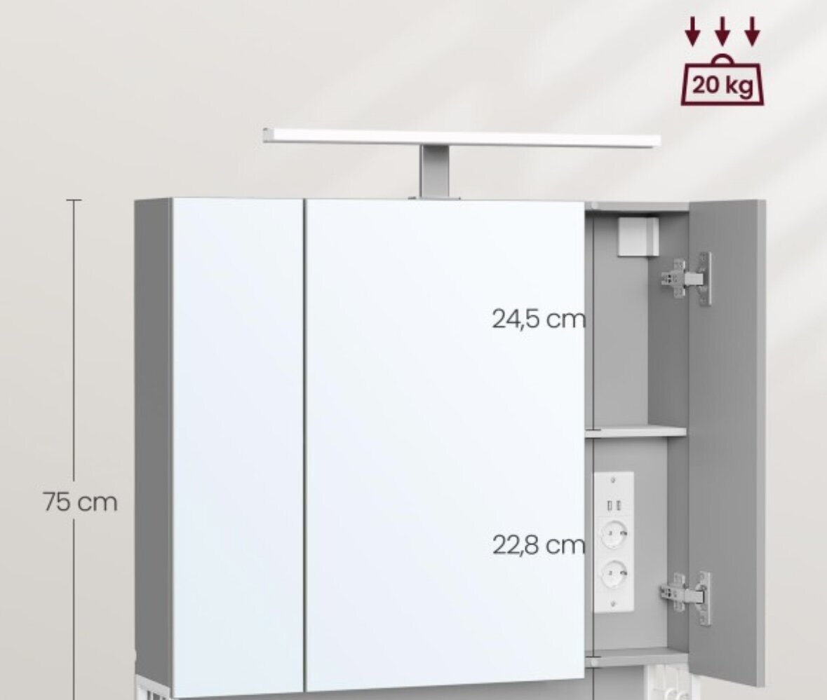 Vannas istabas skapis ar spoguli un LED apgaismojumu cena un informācija | Vannas istabas skapīši | 220.lv