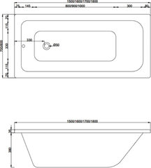 Vanna Mexen Vega ar apdari, 170x70 cm cena un informācija | Vannas | 220.lv