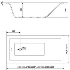 Vanna Mexen Cubik ar apdari un stikla sienu, 170x70 cm + 100 cm cena un informācija | Vannas | 220.lv