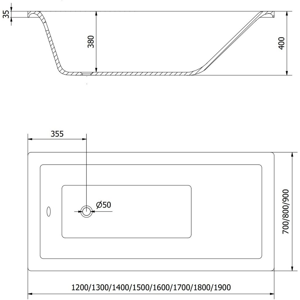 Vanna Mexen Cubik ar apdari un stikla sienu, 160x70 cm + 100 cm cena un informācija | Vannas | 220.lv