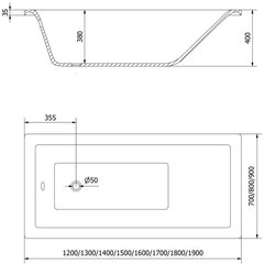 Vanna Mexen Cubik ar apdari un stikla sienu, 150x70 cm + 80 cm cena un informācija | Vannas | 220.lv