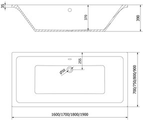 Vanna Mexen Cube ar apdari un stikla sienu, 180x80 cm + 70 cm cena un informācija | Vannas | 220.lv