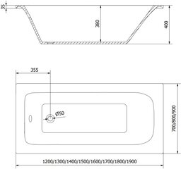 Vanna Mexen Vega ar apdari un stikla sienu, 180x80 cm + 70 cm cena un informācija | Vannas | 220.lv