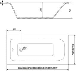 Vanna Mexen Vega ar apdari un stikla sienu, 150x70 cm + 50 cm cena un informācija | Vannas | 220.lv