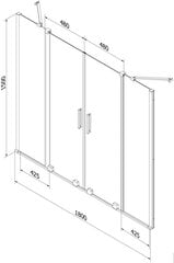 Vannas istabas siena Mexen Velar Duo II, melna, 180x150 cm cena un informācija | Piederumi vannām un dušas kabīnēm | 220.lv