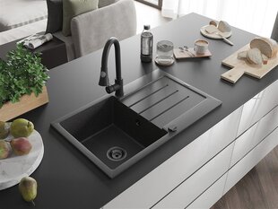 Granitinė virtuvinė plautuvė Mexen Bruno su maišytuvu ir sifonu, Black granite+Black цена и информация | Раковины на кухню | 220.lv