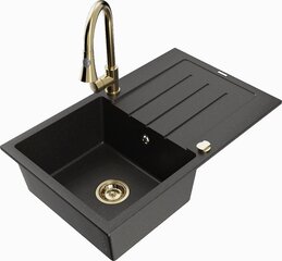 Granitinė virtuvinė plautuvė Mexen Bruno su maišytuvu ir sifonu, Metallic black/gold+Gold цена и информация | Раковины на кухню | 220.lv