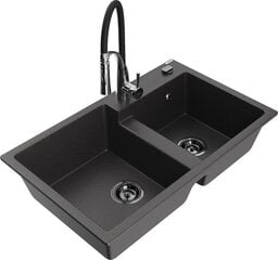 Granitinė virtuvinė plautuvė Mexen Tomas su maišytuvu ir sifonu, Black granite+Black/Chrome цена и информация | Раковины на кухню | 220.lv