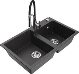 Granitinė virtuvinė plautuvė Mexen Tomas su maišytuvu ir sifonu, Black granite+Black/Chrome цена и информация | Раковины на кухню | 220.lv