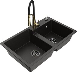 Granitinė virtuvinė plautuvė Mexen Tomas su maišytuvu ir sifonu, Metallic black/gold+Black/Gold цена и информация | Раковины на кухню | 220.lv