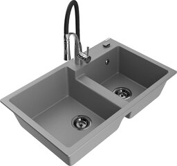 Granitinė virtuvinė plautuvė Mexen Tomas su maišytuvu ir sifonu, Grey+Black/Chrome цена и информация | Раковины на кухню | 220.lv