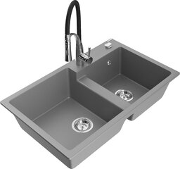 Granitinė virtuvinė plautuvė Mexen Tomas su maišytuvu ir sifonu, Grey+Black/Chrome цена и информация | Раковины на кухню | 220.lv