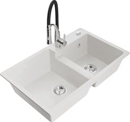 Granitinė virtuvinė plautuvė Mexen Tomas su maišytuvu ir sifonu, White+Black/Chrome цена и информация | Раковины на кухню | 220.lv